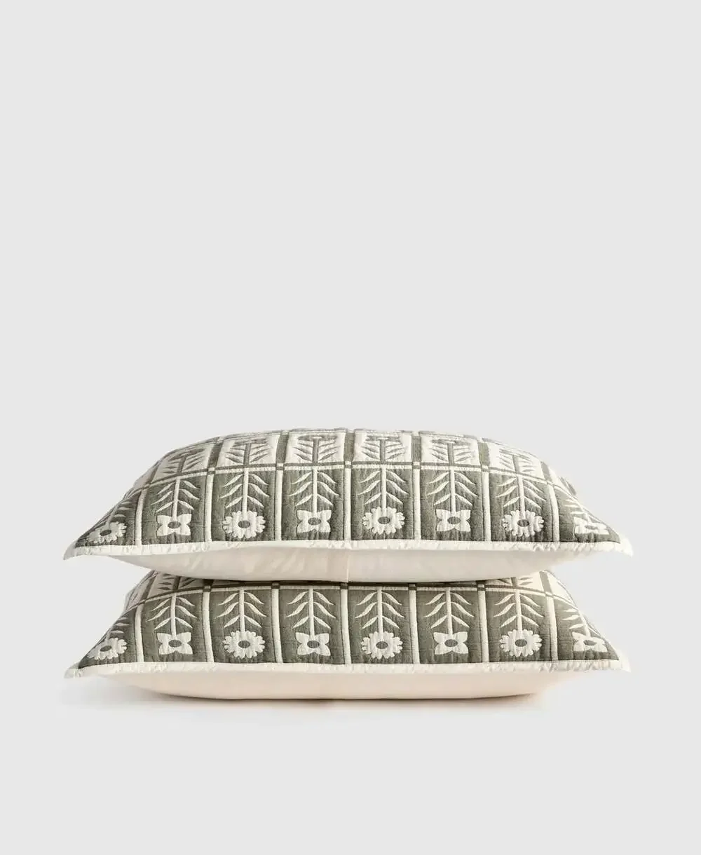 Quince Organic Cotton Jacquard Floral Sham Set 2 in Dried Sage STANDARD NEW